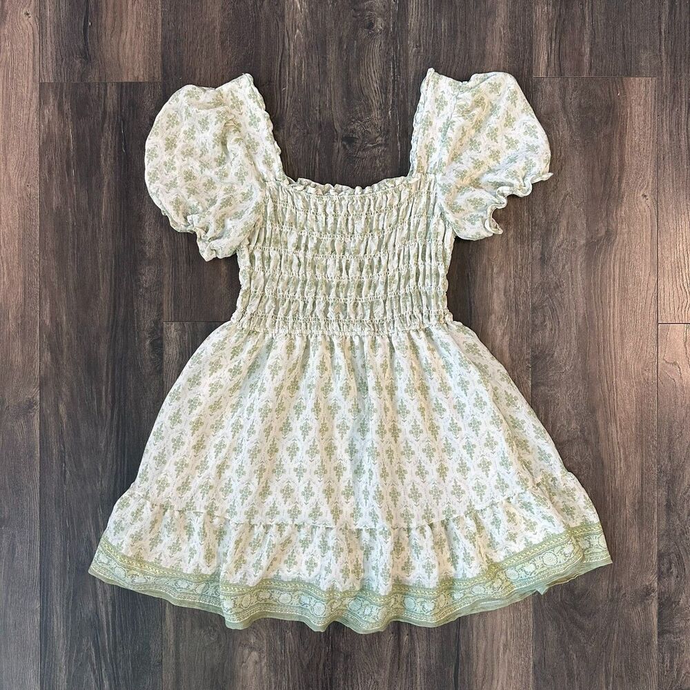 Blu Pepper Mini Dress Smocked Bodice Puff Sleeves Square Neck Women's Sz Large - Picture 5 of 8